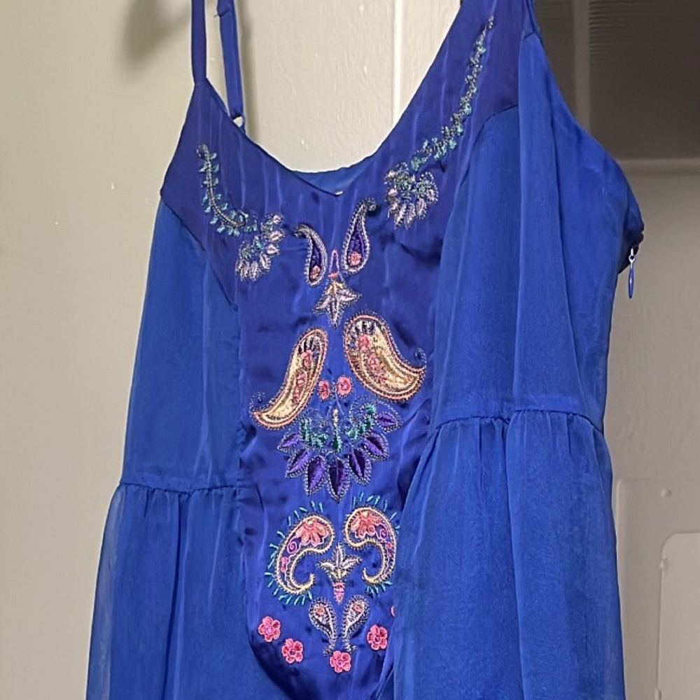 Embroidered summer dress royal blue fine quality